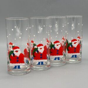 Vintage Santa Claus Highball Glasses (Set of 4), Snowfall Christmas Tumblers